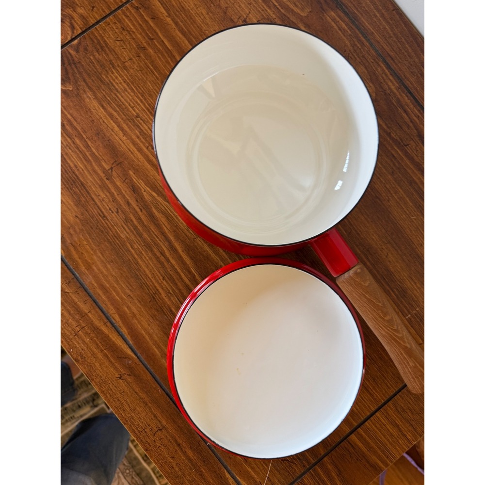 Dansk Kobenstyle Red Enamel Saucepan Jens Quistgaard Teak Handle Lid Trivet - Picture 7 of 14